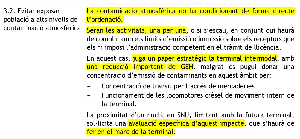 Estudi ambiental, objectiu 3.2: La contaminació atmosfèrica no ha condicionant de forma directe l'ordenació. Seran les activitats, una per una, les que hauran de complir els límits